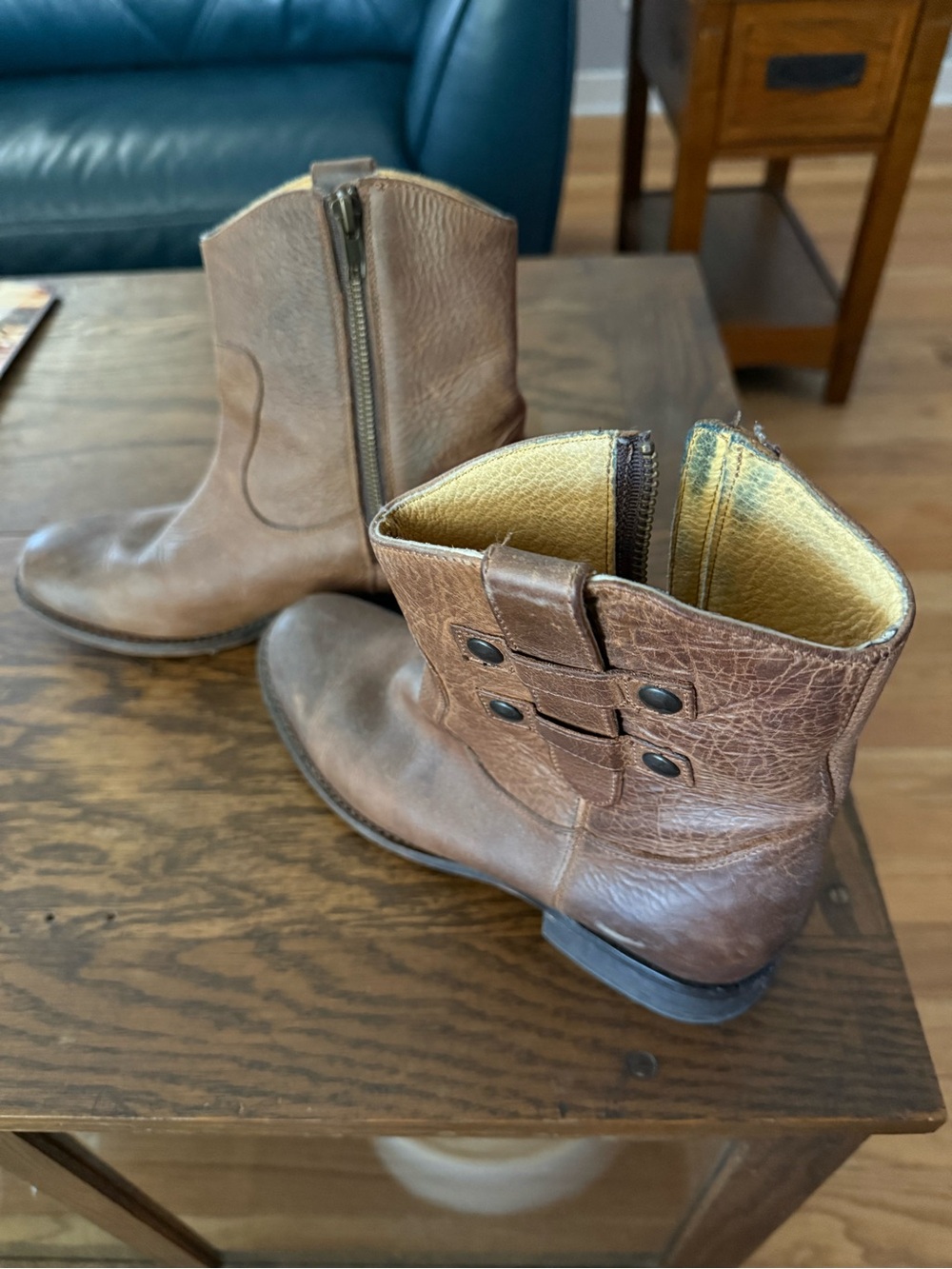 Justin Boots Women’s Brown Leather Zip Boots, pre-owned